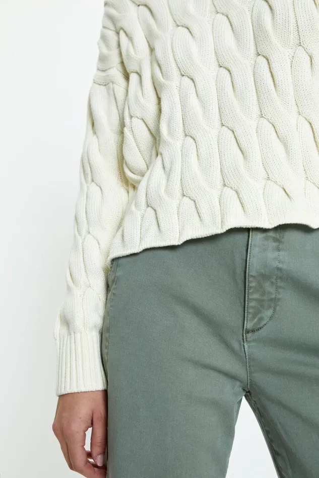 Pistola Denim Eva Crew Neck Sweater 8211 Ecru Cable Women Sweaters and Knits