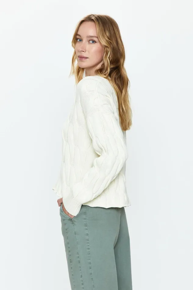 Pistola Denim Eva Crew Neck Sweater 8211 Ecru Cable Women Sweaters and Knits