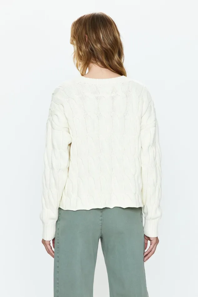 Pistola Denim Eva Crew Neck Sweater 8211 Ecru Cable Women Sweaters and Knits