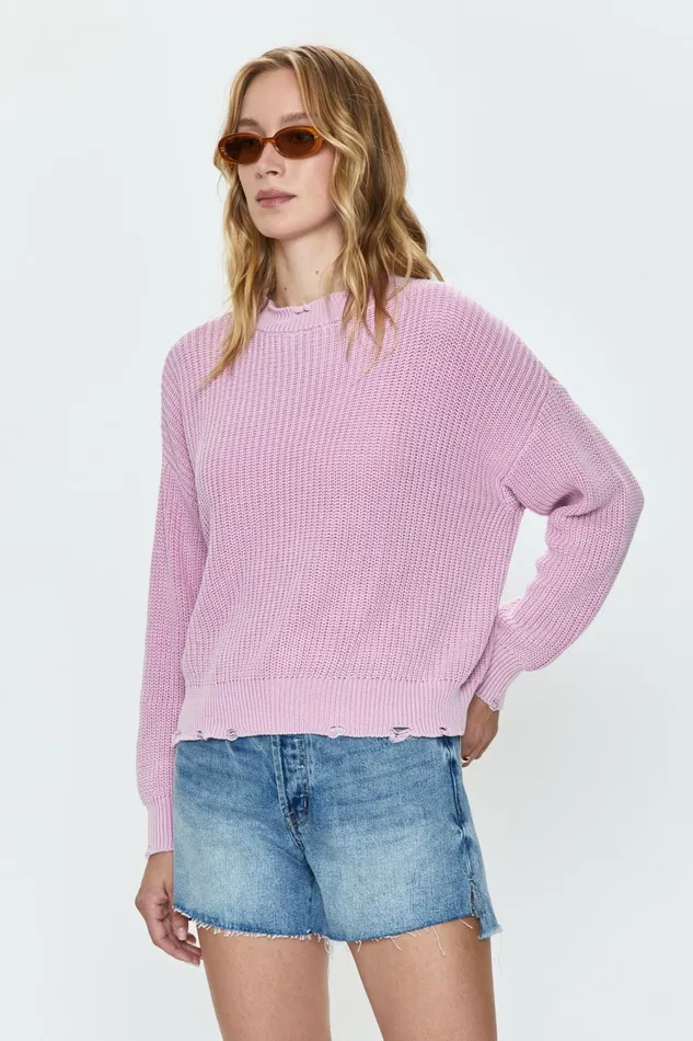 Pistola Denim Eva Crew Neck Sweater 8211 Sandwashed Pink Women Sweaters and Knits