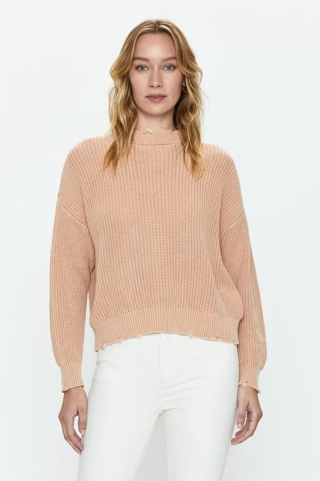 Pistola Denim Eva Crew Neck Sweater 8211 Sandwashed Tan Women Sweaters and Knits
