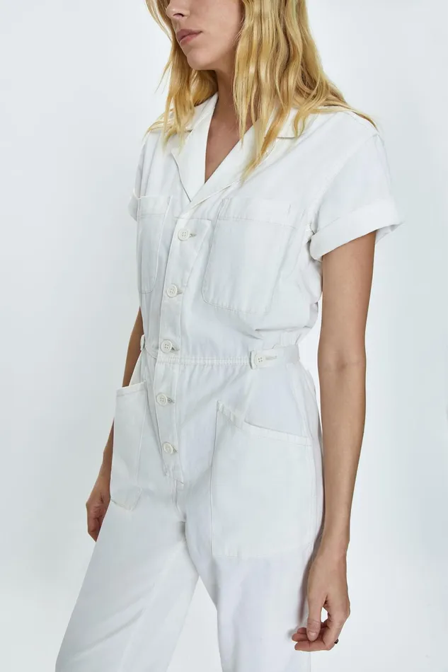 Pistola Denim Grover Short Sleeve Field Suit 8211 Alabaster Women Jumpsuits and Rompers