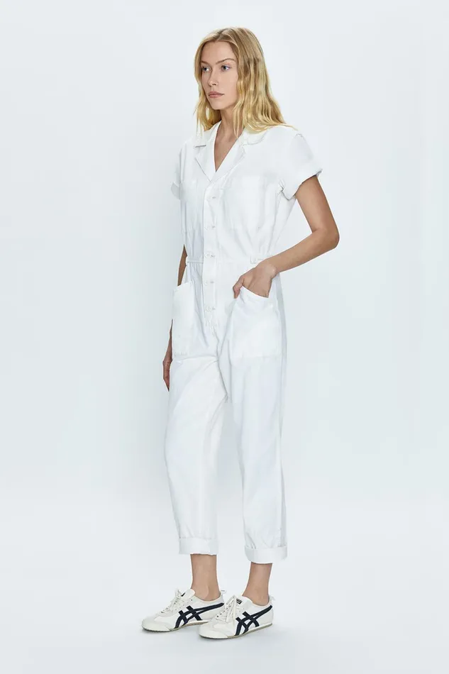 Pistola Denim Grover Short Sleeve Field Suit 8211 Alabaster Women Jumpsuits and Rompers
