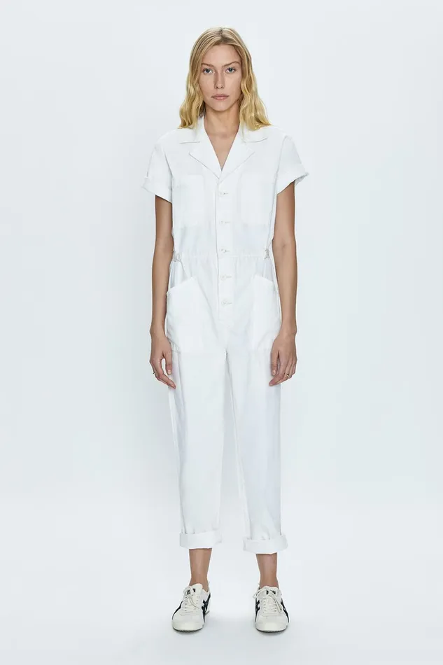 Pistola Denim Grover Short Sleeve Field Suit 8211 Alabaster Women Jumpsuits and Rompers