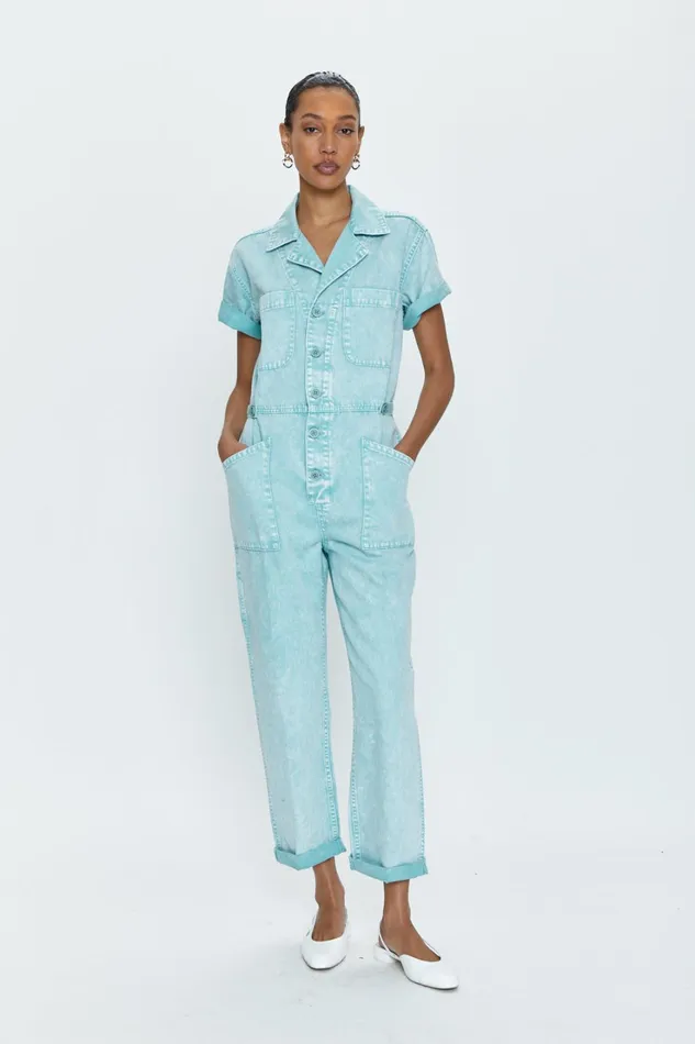 Pistola Denim Grover Short Sleeve Field Suit 8211 Aqua Snow Women Jumpsuits and Rompers Pistola Denim Grover Short Sleeve Field Suit 8211 Aqua Snow Women Jumpsuits and Rompers
