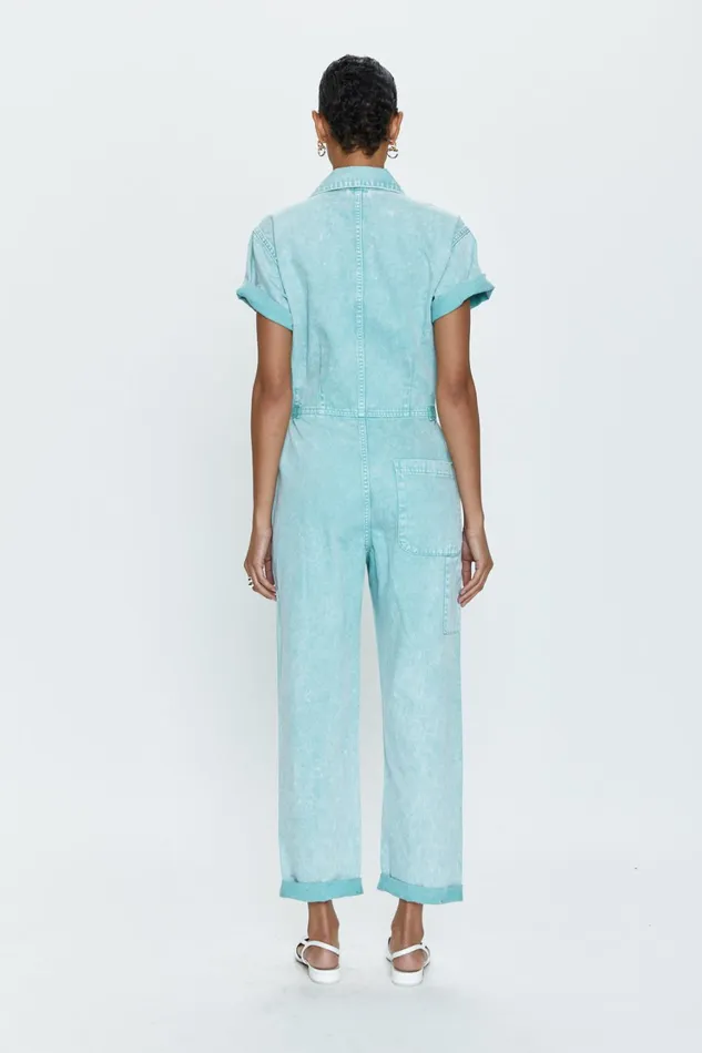 Pistola Denim Grover Short Sleeve Field Suit 8211 Aqua Snow Women Jumpsuits and Rompers
