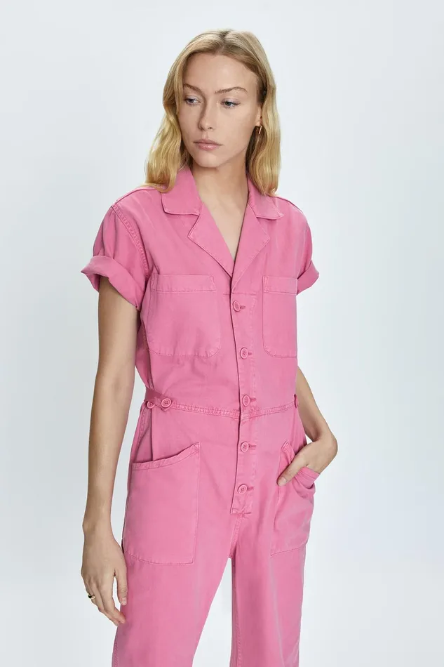 Pistola Denim Grover Short Sleeve Field Suit 8211 Flamingo Women Jumpsuits and Rompers