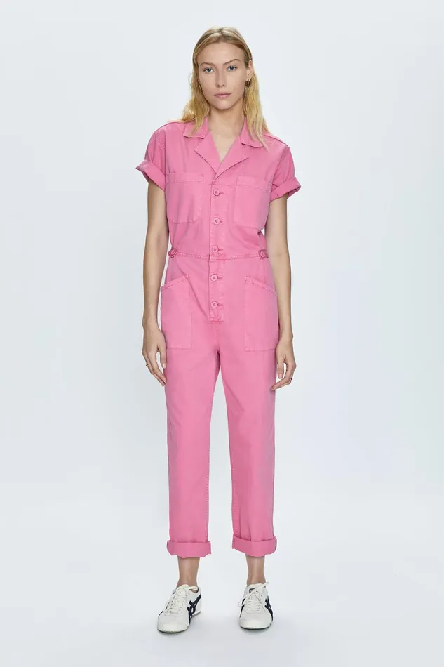 Pistola Denim Grover Short Sleeve Field Suit 8211 Flamingo Women Jumpsuits and Rompers