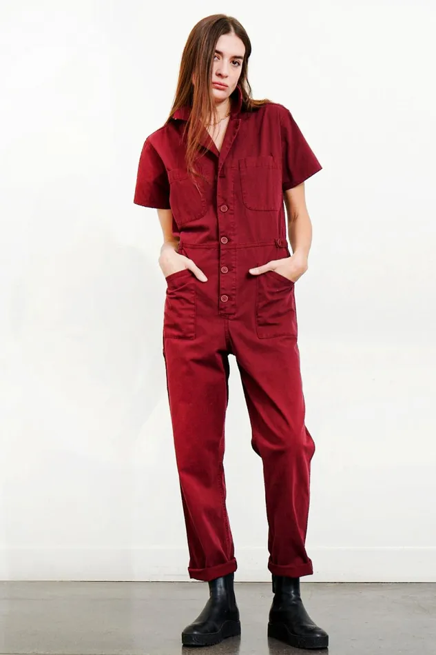 Pistola Denim Grover Short Sleeve Field Suit 8211 Merlot Women Jumpsuits and Rompers