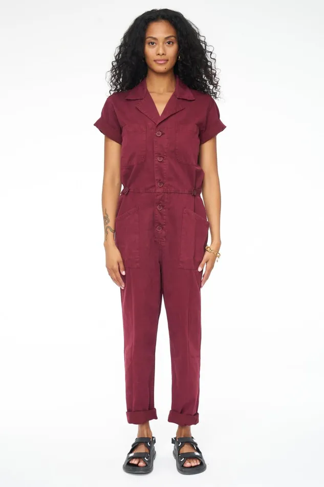 Pistola Denim Grover Short Sleeve Field Suit 8211 Merlot Women Jumpsuits and Rompers
