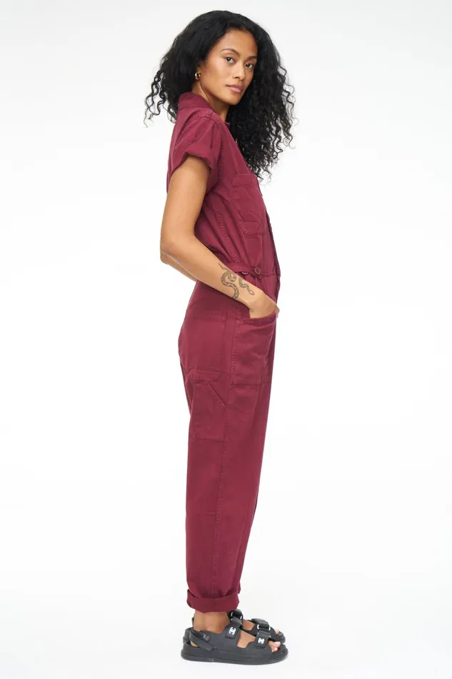 Pistola Denim Grover Short Sleeve Field Suit 8211 Merlot Women Jumpsuits and Rompers