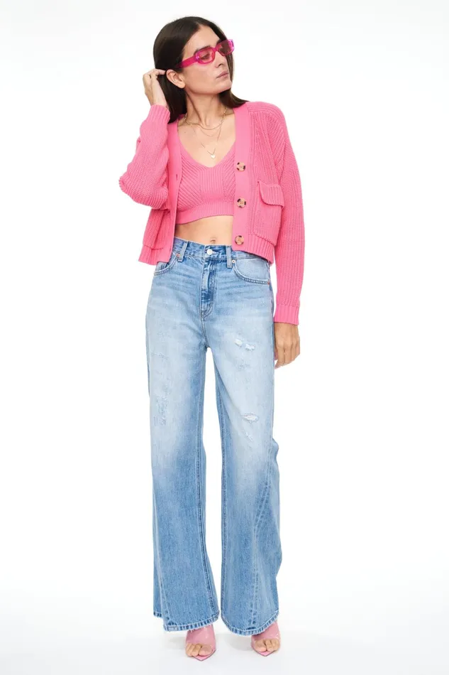 Pistola Denim Harper Utility Cardigan 8211 Bright Pink Women Tops
