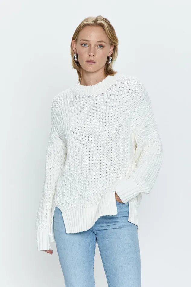 Pistola Denim Helene Split Hem Sweater 8211 Ecru Women Sweaters and Knits