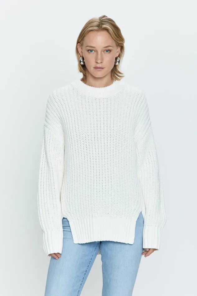 Pistola Denim Helene Split Hem Sweater 8211 Ecru Women Sweaters and Knits