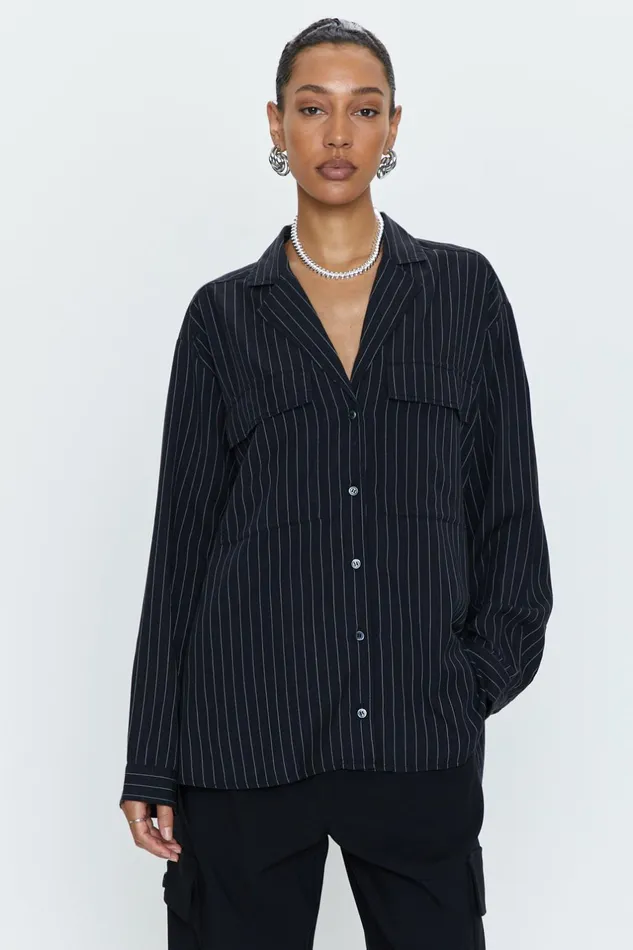 Pistola Denim Irene Effortless Button Down Shirt 8211 Black Pinstripe Women Tops Pistola Denim Irene Effortless Button Down Shirt 8211 Black Pinstripe Women Tops