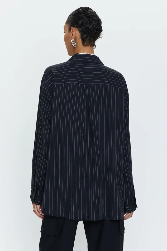 Pistola Denim Irene Effortless Button Down Shirt 8211 Black Pinstripe Women Tops