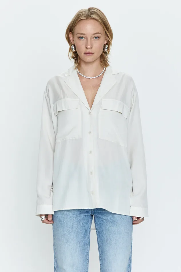 Pistola Denim Irene Effortless Button Down Shirt 8211 Bone Women Tops
