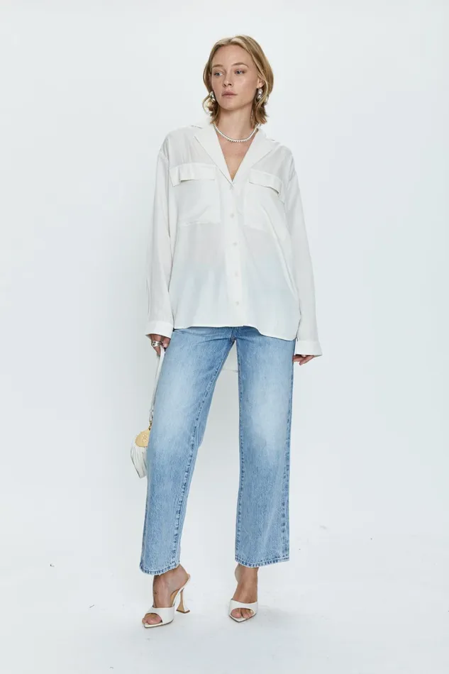 Pistola Denim Irene Effortless Button Down Shirt 8211 Bone Women Tops