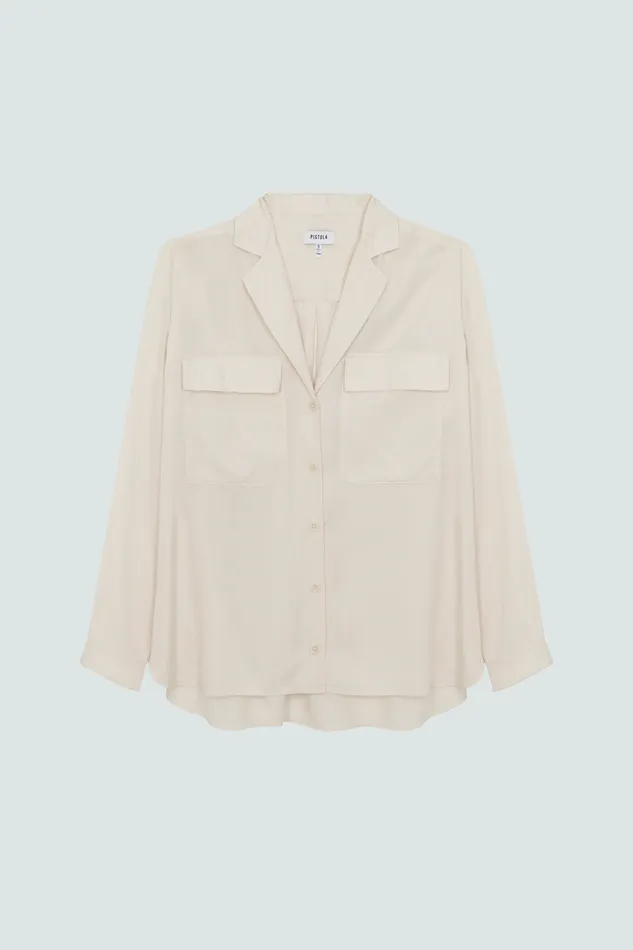 Pistola Denim Irene Effortless Button Down Shirt 8211 Bone Women Tops