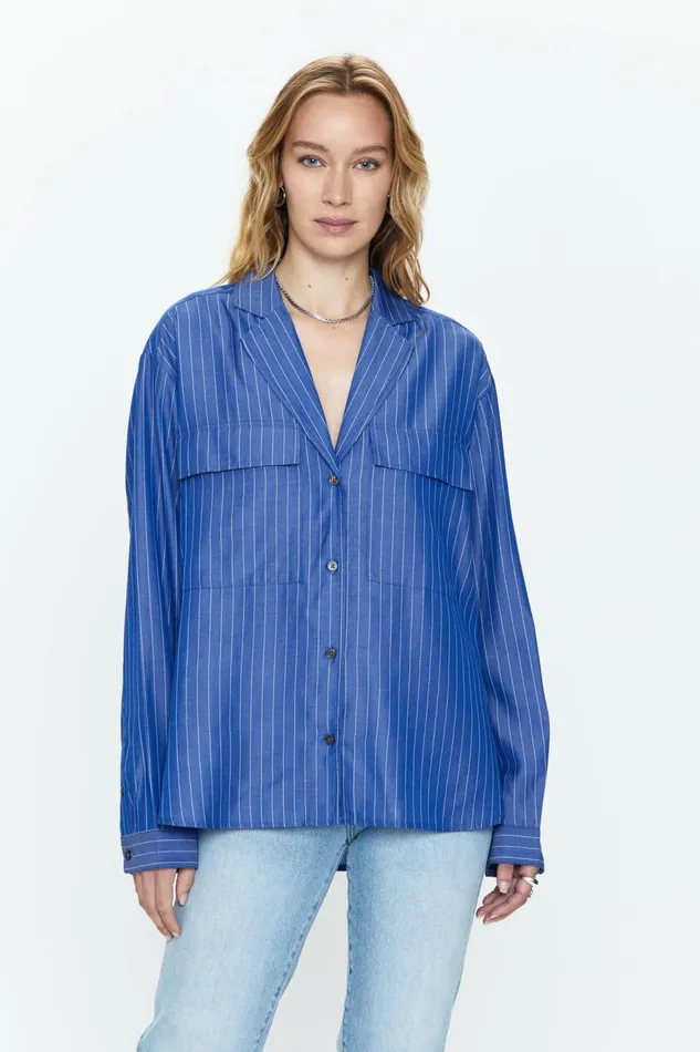 Pistola Denim Irene Effortless Button Down Shirt 8211 Dark Blue Pinstripe Women Tops Pistola Denim Irene Effortless Button Down Shirt 8211 Dark Blue Pinstripe Women Tops