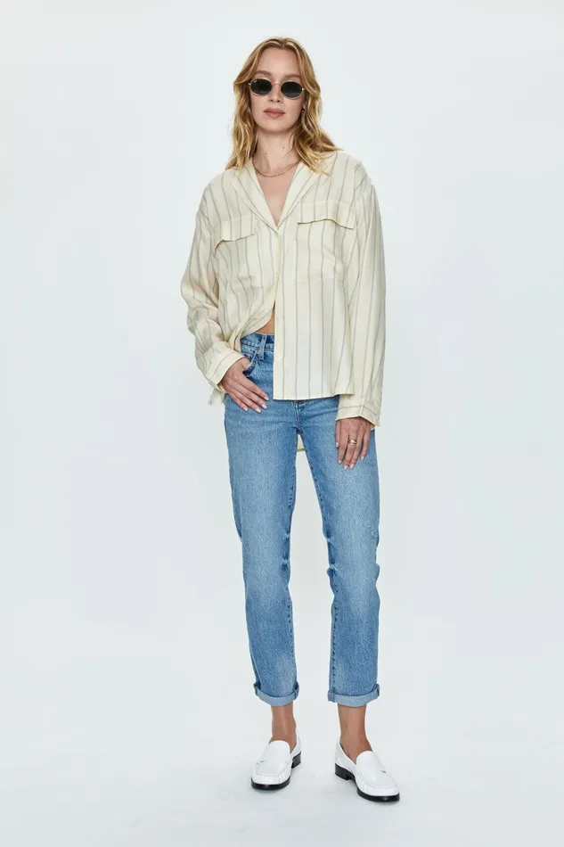 Pistola Denim Irene Shirt 8211 Tan Wide Stripe Women Tops