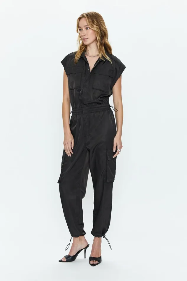 Pistola Denim Jade Cargo Jumpsuit 8211 Black Women Jumpsuits and Rompers