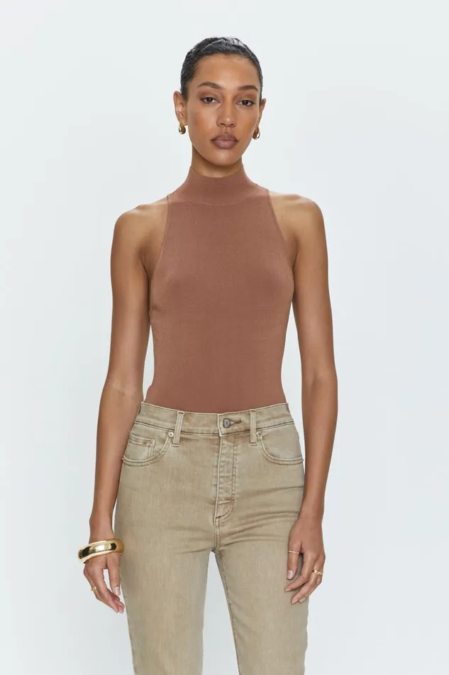 Pistola Denim Janessa Mock Neck Thong Bodysuit 8211 Hazelnut Women Tops