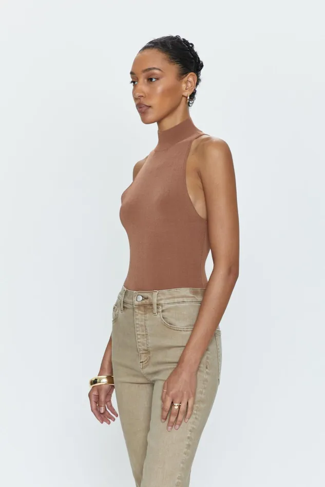 Pistola Denim Janessa Mock Neck Thong Bodysuit 8211 Hazelnut Women Tops