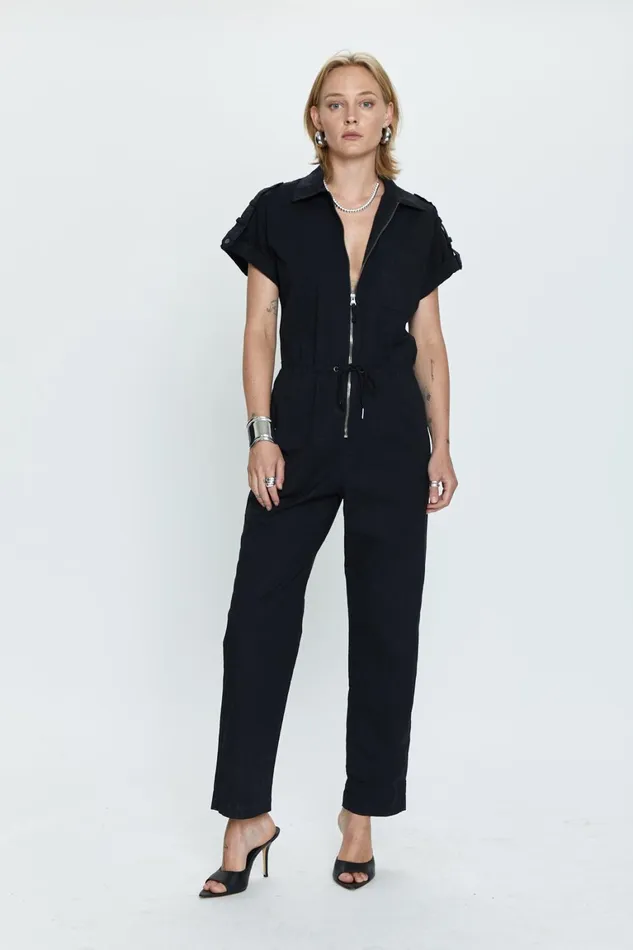 Pistola Denim Jordan Short Sleeve Zip Front Jumpsuit 8211 Fade To Black Women Jumpsuits and Rompers