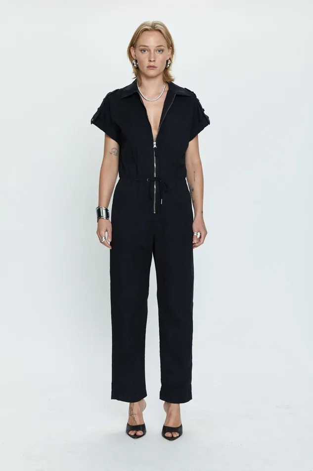 Pistola Denim Jordan Short Sleeve Zip Front Jumpsuit 8211 Fade To Black Women Jumpsuits and Rompers