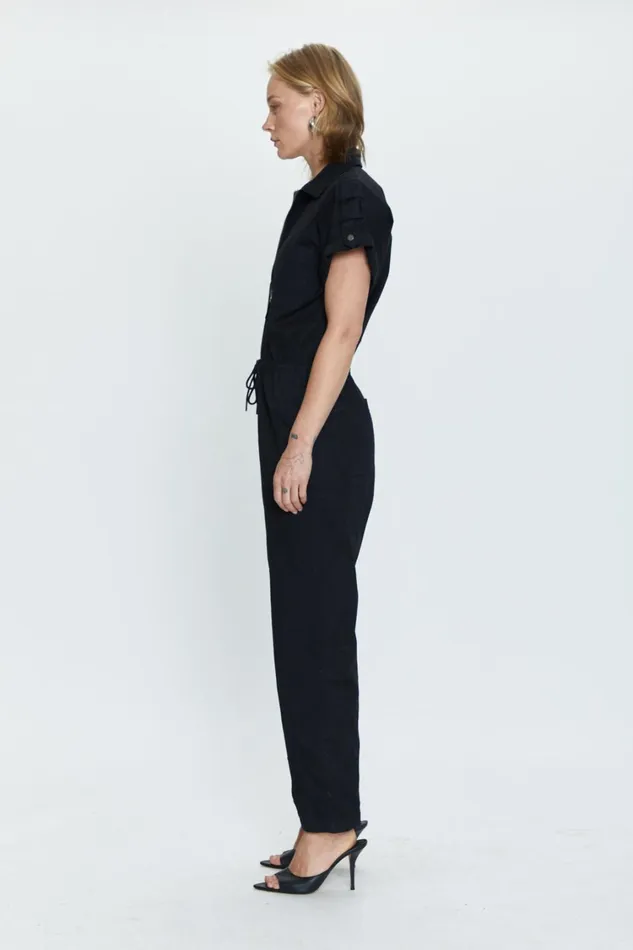 Pistola Denim Jordan Short Sleeve Zip Front Jumpsuit 8211 Fade To Black Women Jumpsuits and Rompers
