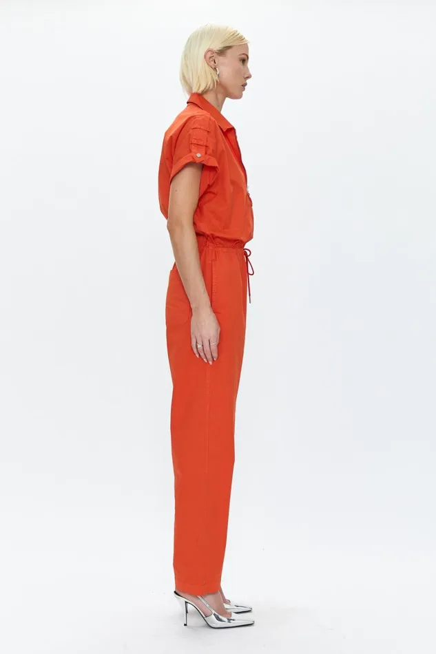 Pistola Denim Jordan Short Sleeve Zip Front Jumpsuit 8211 Poppy Women Jumpsuits and Rompers