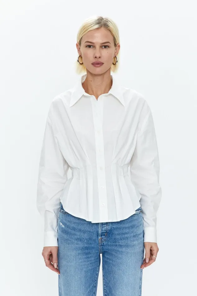 Pistola Denim Julie Pleated Button Down Shirt 8211 Le Blanc Women Tops