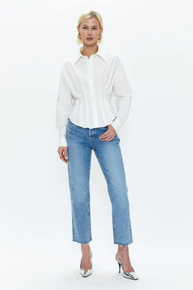 Pistola Denim Julie Pleated Button Down Shirt 8211 Le Blanc Women Tops