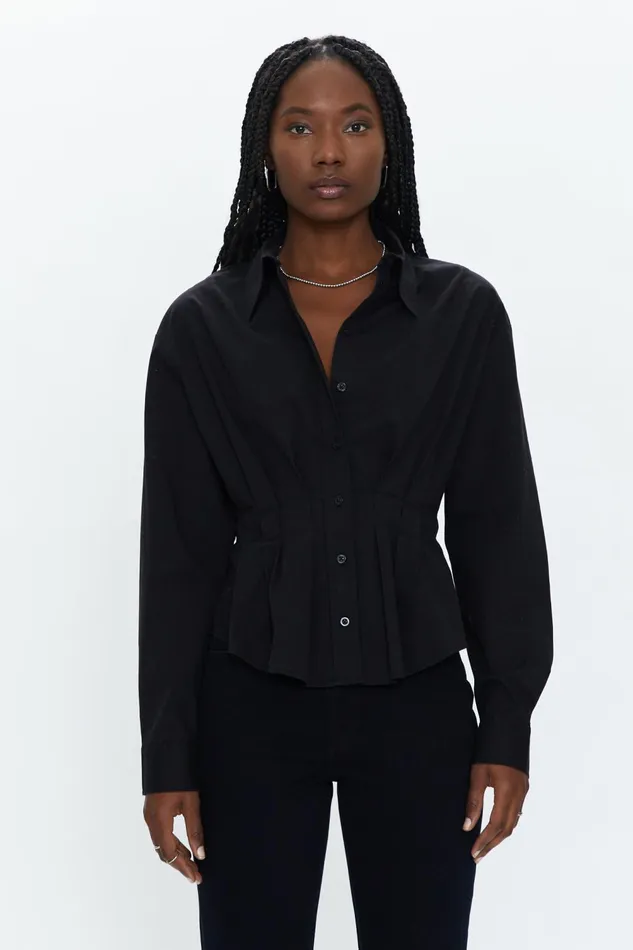 Pistola Denim Julie Pleated Button Down Shirt 8211 Noir Women Tops