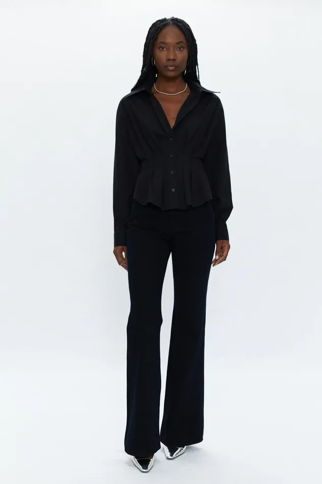 Pistola Denim Julie Pleated Button Down Shirt 8211 Noir Women Tops