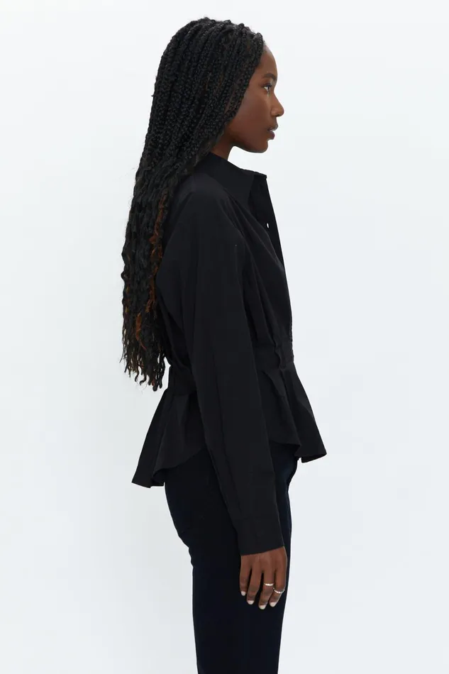 Pistola Denim Julie Pleated Button Down Shirt 8211 Noir Women Tops