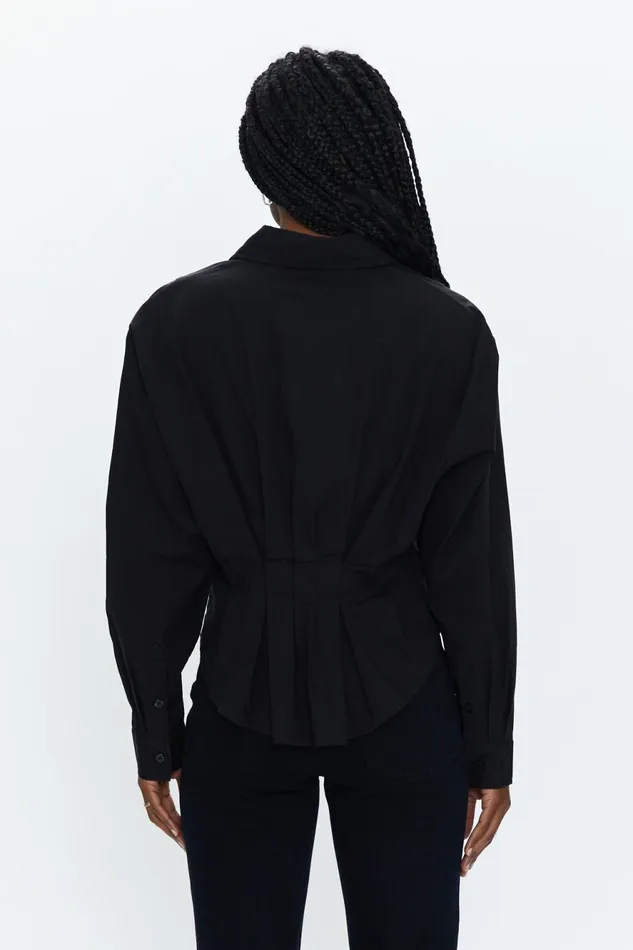 Pistola Denim Julie Pleated Button Down Shirt 8211 Noir Women Tops