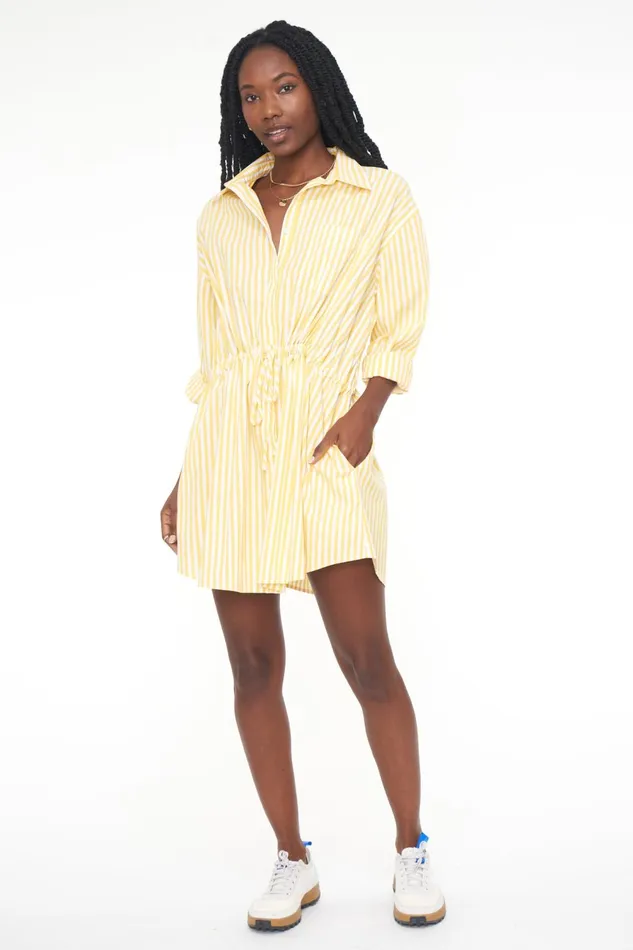 Pistola Denim Layla Cinched Waist Dress 8211 Apricot Stripe Women Dresses