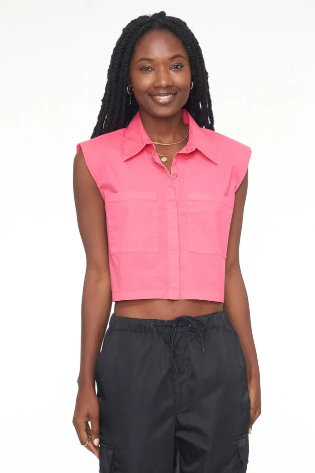 Pistola Denim Liam Sleeveless Button Down Shirt 8211 Pink Punch Women Tops