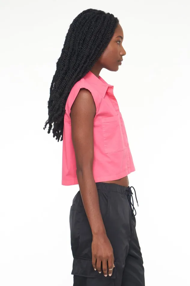Pistola Denim Liam Sleeveless Button Down Shirt 8211 Pink Punch Women Tops