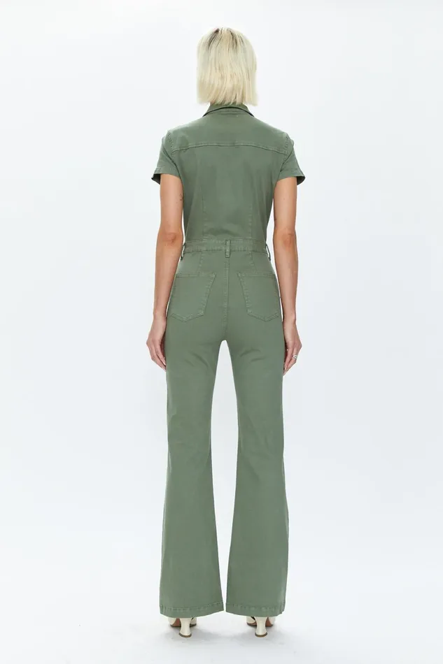 Pistola Denim Martina Short Sleeve Flare Jumpsuit 8211 Colonel Women Jumpsuits and Rompers
