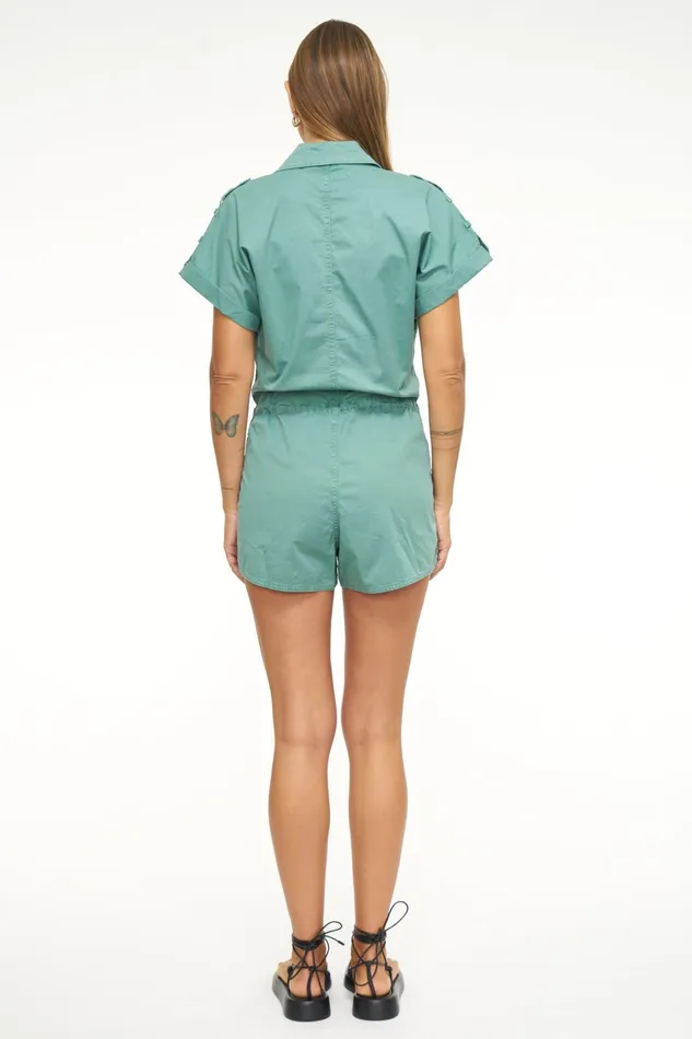 Pistola Denim Meg Short Sleeve Zip Front Romper 8211 Clover Women Jumpsuits and Rompers