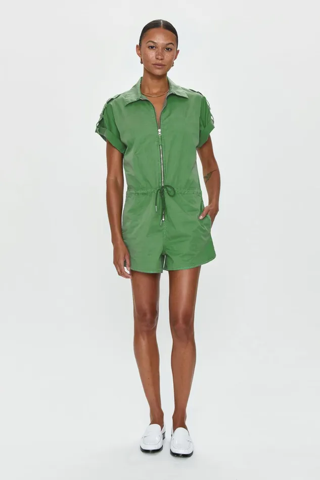 Pistola Denim Meg Zip Front Romper 8211 Avocado Women Jumpsuits and Rompers