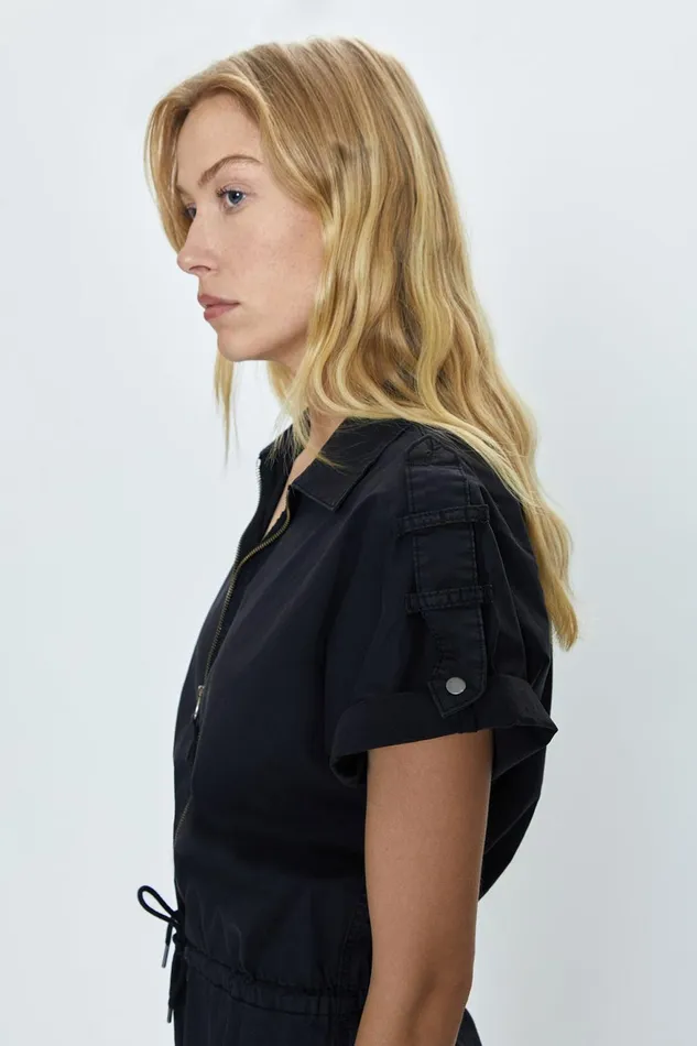 Pistola Denim Meg Zip Front Romper 8211 Fade To Black Women Jumpsuits and Rompers