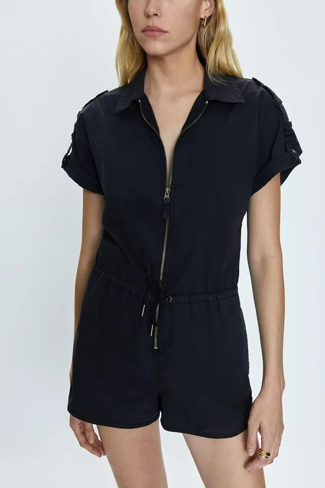 Pistola Denim Meg Zip Front Romper 8211 Fade To Black Women Jumpsuits and Rompers