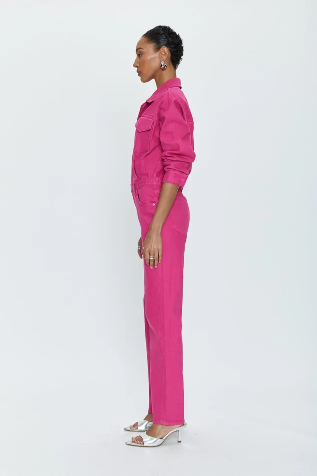 Pistola Denim Nikkie Long Sleeve Jumpsuit 8211 Pink Garnet Women Jumpsuits and Rompers