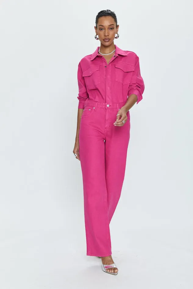 Pistola Denim Nikkie Long Sleeve Jumpsuit 8211 Pink Garnet Women Jumpsuits and Rompers