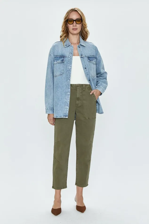Pistola Denim Pamela High Rise Straight Trouser 8211 Dark Olive Women Pants