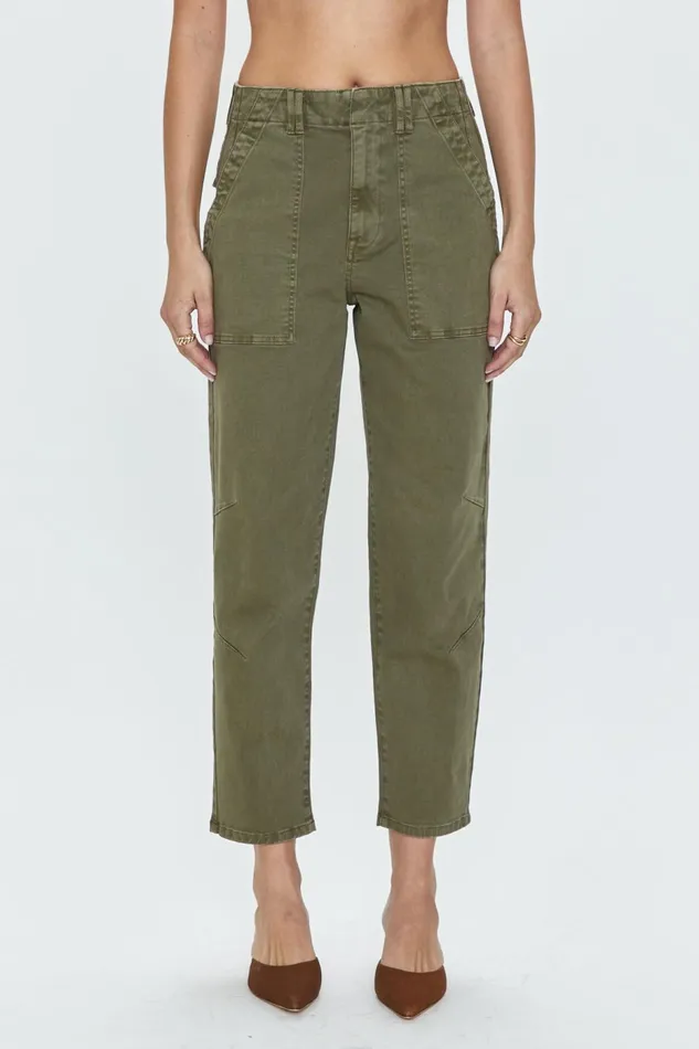Pistola Denim Pamela High Rise Straight Trouser 8211 Dark Olive Women Pants